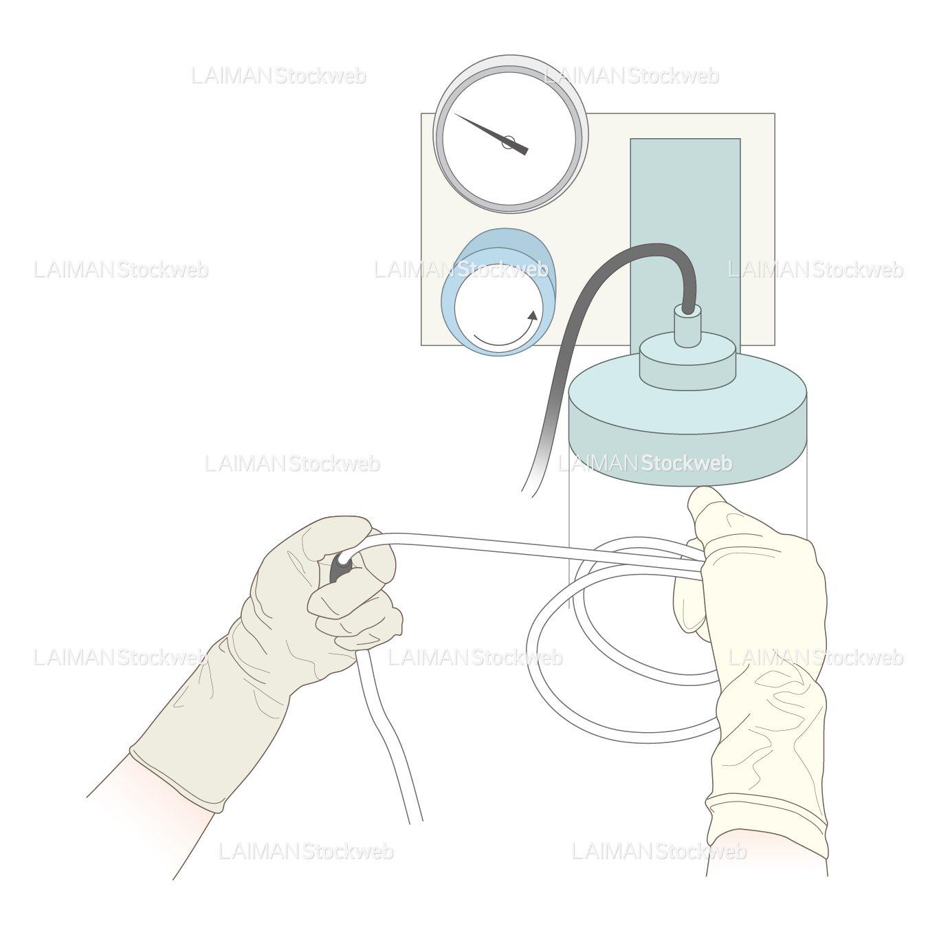 吸引/吸引チューブを折り曲げて圧を確認